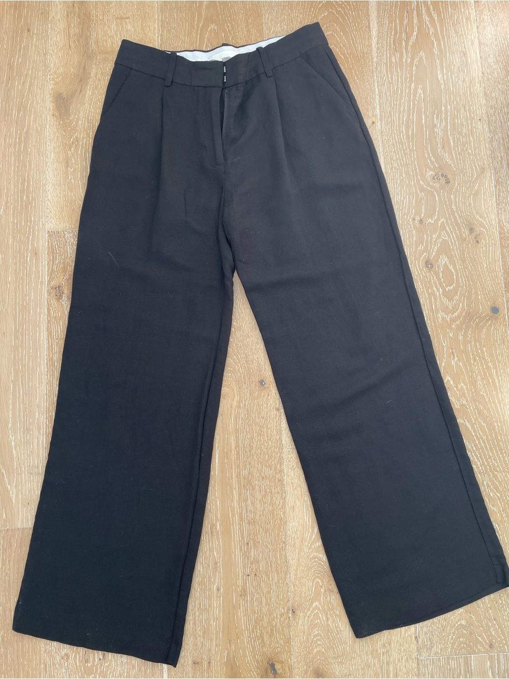 H&M Black Wide-Leg Linen Blend Wide Leg Trousers